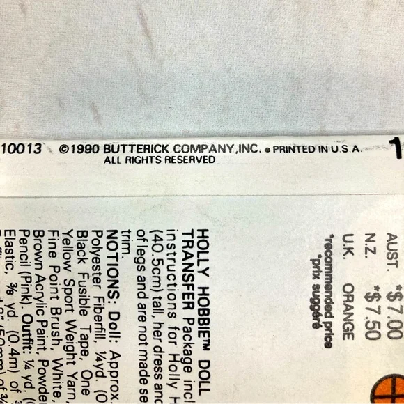 Butterick Holly Hobbie #146 Patterns Vintage 1990 One Size DIY - Picture 4 of 12